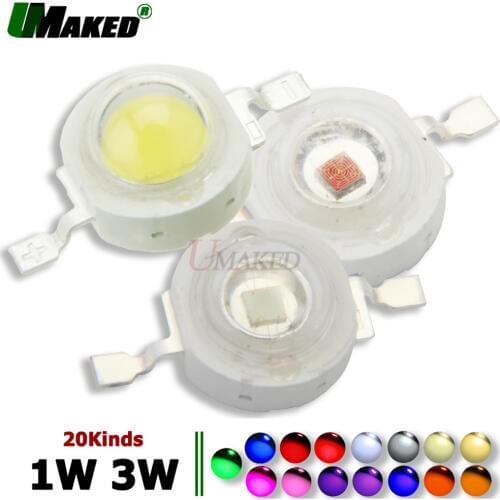 1000pcs UMAKED High Power 1W 3W LED Chips Bulb Light SMD Warm White Cool Red Blue Yellow Green led Spotlights Epistar COB Diode