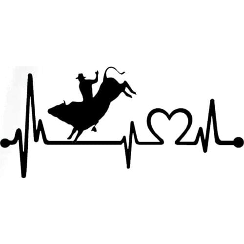 15.5CM*7.1CM Bull Riding Rodeo Cowboy HeartbeatVinyl Black/Silver Creative Car Sticker C22-1023