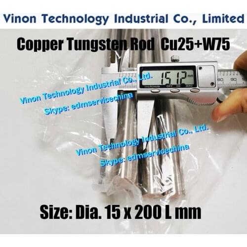 2PCS PACK) Ø15x200Lmm Copper Tungsten Rod W75 (Copper 25%+Tungsten 75%), Spark Erosion Copper Tungsten Electrode Alloy Round
