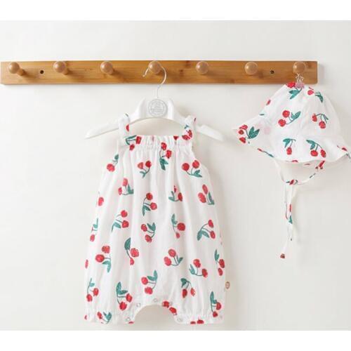 2020 New summer Baby Girl Clothes Baby Girl Romper 2pcs Sets Strawberry Print Rompers+hat Cute Cool Cotton Infant Girl Clothes