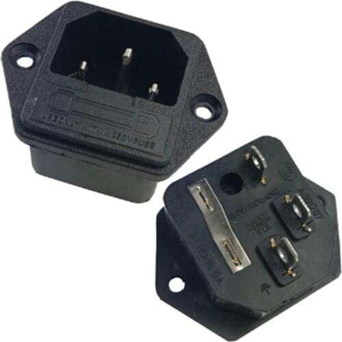 3PIN Two In One IEC320 C14 Inline Socket Power Adapter Connector Supply Output Outlet With Fuse With Ear Screw Fixed 10A/250V