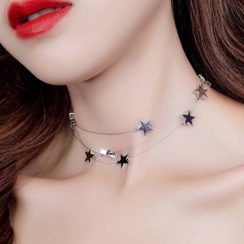 3 Layer Star Beads Necklace for Woman Jewelry Chain Choker Silver Chain Female Female Collier Pendant Necklaces Bijoux Gift