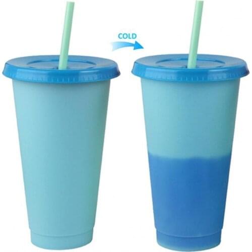 5Pcs/Set 710ml Tumbler Cup Eco-friendly Heat Resistant Plastic Color Changing Cup With Lid and Straw for Travel