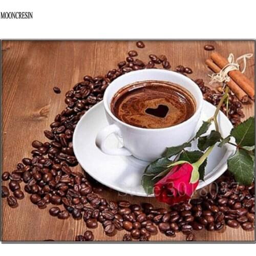 5D Diy Diamond Painting Cross Stitch Coffee Morning Tea & Roses Needlework Diamond Embroidery Full Round Mosaic Decoration Resin