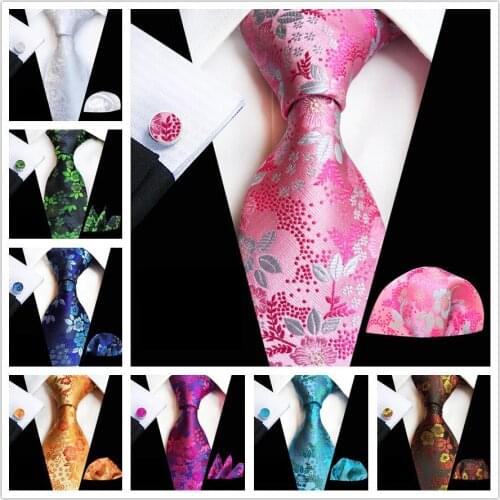 8CM Unique Designer Men Formal Ties Set Elegent Embroidered Floral Necktie with Fashion Pocket Square Cufflink Sets
