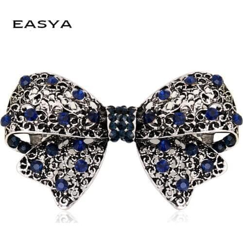 EASYA 2018 New Fashion Blue Crystal Rhinestone Bowknot Barrettes Hair Clips Vintage Elegant Bowknot Hair Accessories Ornaments