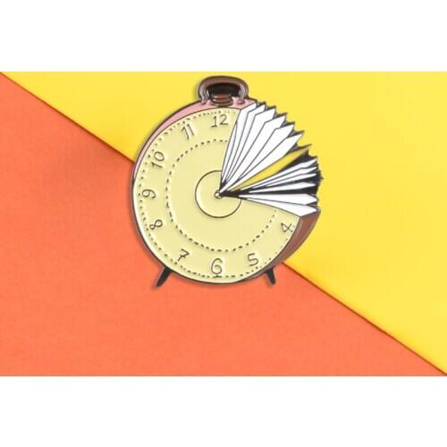 Alarm book enamel pins Book of Time idea badges brooches Learn every day Lapel pins clothes bag Fashion Jewelry gifts