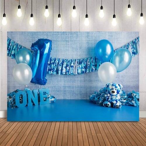 1st birthday boy blue birthday portrait backdrop for photography bears blue cake smash photo booth background photocall studio