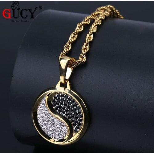 GUCY Hip Hop Mens Tai Chi Pendant Necklace Gold Silver Color Plated Micro Paved Cubic Zircon Stones Charm Pendants & Necklaces