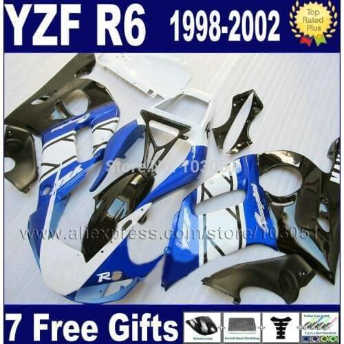 Custom moto blue fairing for YAMAHA R6 1998 1999 2000 2001 2002 02 00 01 99 98 YZF R6 body kits repair fairings kit