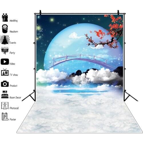 Laeacco Dreamy Wonderland Orient Style Cloudy Moon Party Decor Baby Scenic Photo Background Photo Backdrops For Photo Studio