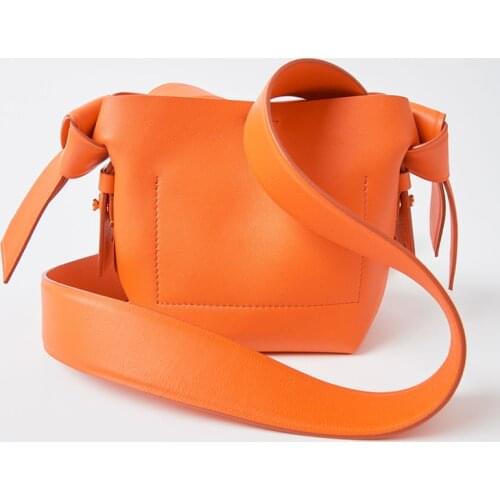 Small PU Leather Shoulder Handbag 2021 New fashion shoulder simple bow orange Bucket Bag