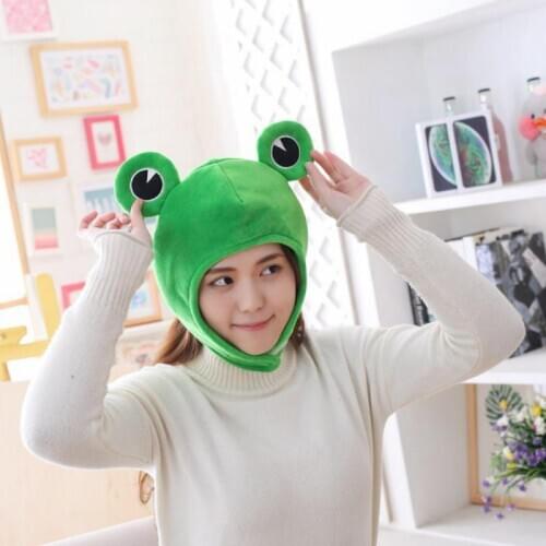 Cute Plush Frog Hat Scarf Cap Ear Winter Beanie Skull Headwear Novelty Party Dress up Cosplay Costume outdoor sport hat