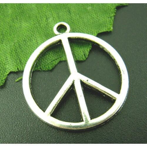 Lovely 30PCs Silver Color Peace Sign Charms Pendants 24mm (B01354)