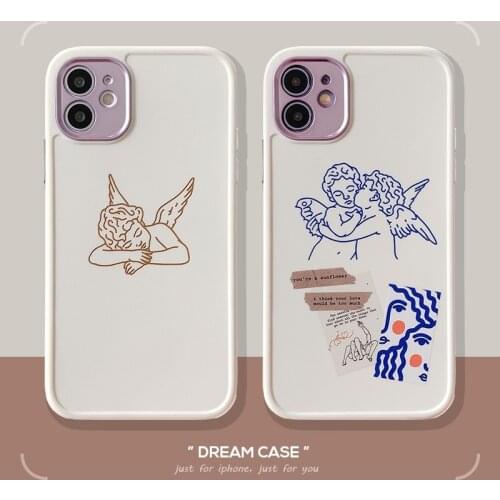 Angel Oil Painting Soft Case For Iphone 11 12 Pro Max Mini 7 8 Plus Xr X Xs Max Se Silicone Phone Cover Luxury Fundas Capa