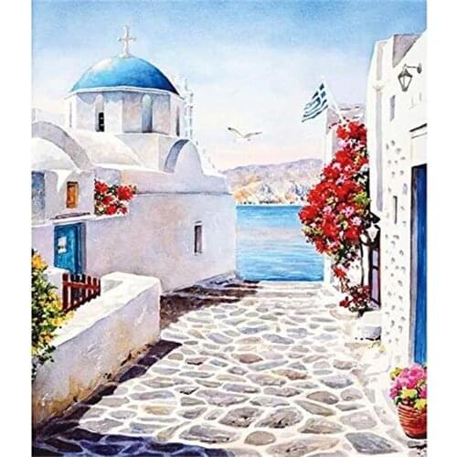 5D Diamond Painting Kits Full Round Drills Cross Stitch Pattern Rhinestone Embroidery Arts Craft Wall Sticker Santorini Stree