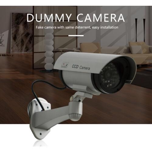 Outdoor Fake Camera Home Surveillance Security Simulation Mini CCTV Camera Red IR Flashing LED Light Fake Silver Camera