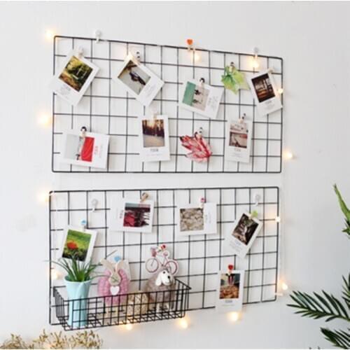 Ins Wall Decoration Iron Grid Decor Hanging Rack Wall Display Art Storage Box Mesh Basket Shelf Organizer Home Ornaments Holder