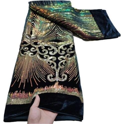 2021 New 3D Velvet Fabric Lace Sequin Embroidered African Nigeria Gold Line Embroidery Net Sequence Latest Hot Sale Fashion