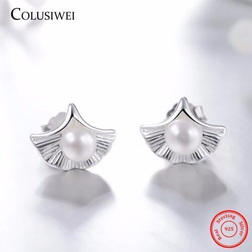 Top Quality Natural Freshwater Pearls Shell Stud Earrings Classic 100% 925 Sterling Silver Earring For Women Fashion Jewelry