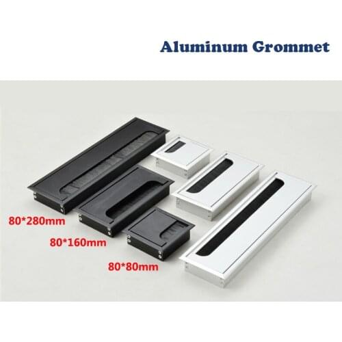 Aluminum Alloy Office Hardware Silver Black Rectangle Wire Hole Cover Square Table Desk Wire Hole Cover with Multiple Sizes
