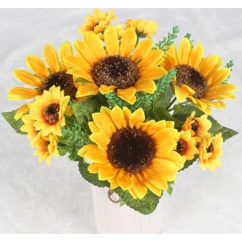 Autumn Decoration Yellow Sunflower Silk Artificial Flower Bouquet Home Decoration Office Party Garden Decoration
