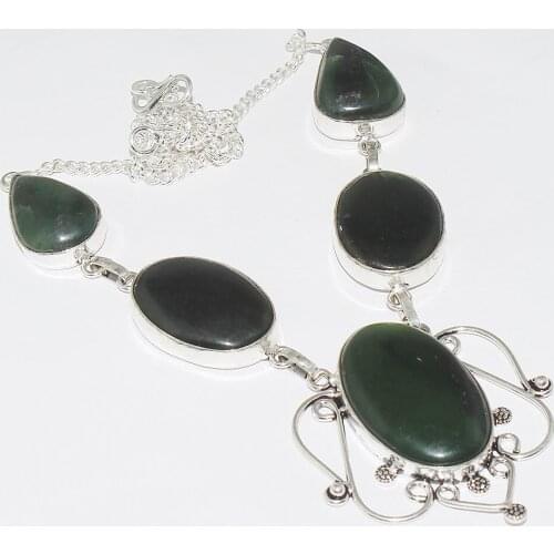 Green Agates Necklace Silver Overlay over Copper ,48.3cm, N1153