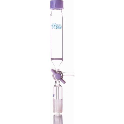 Peptide solid phase synthesis tube,P14,Capacity 50ml,Joint 24/29,Threaded mouth 25mm,With PTFE switch valve and sand core board