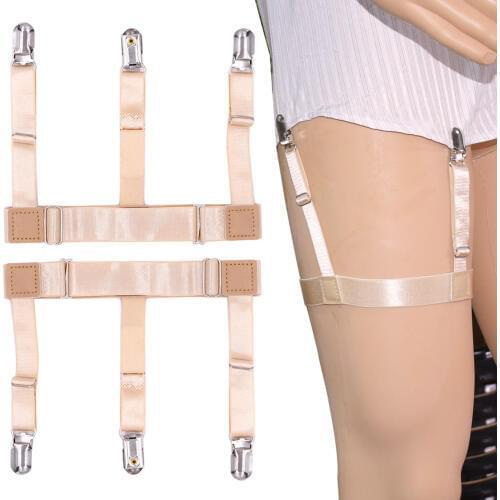 Women Mens Sexy Shirt Dress Stays Garters for Men Skin Color Uniform Elastic Adjustable Leg Suspenders Holders Straps Shirt Tuck