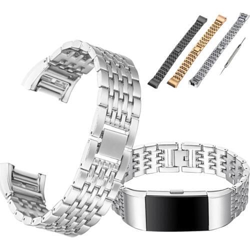 Adjustable Replacement Stainless Steel Watchband Wrist Strap For Fit bit Charge 2 Band Luxury Smart Bracelet Link Metal Clasp
