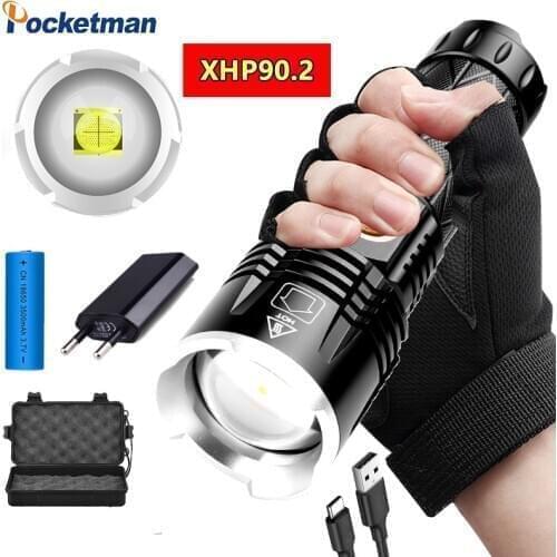 Most Powerful XHP90 LED Flashlight XHP50 USB Rechargeable Zoom led Torch lantern use 18650 26650 for Camping Hunting lamp