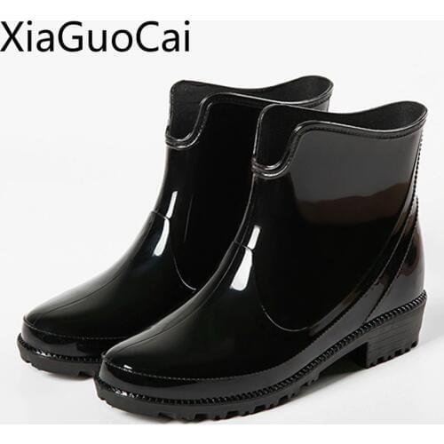 Fashion Women Rain Boots Waterproof Non-slip Rubber Shoes PVC Female Rain Boots Waterproof Low Tube Lightweight Black Boots
