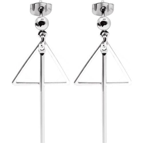 Thin Hollow Triangle Square Stick Pendant Silver Plated Drop Earrings Dangle Earrings