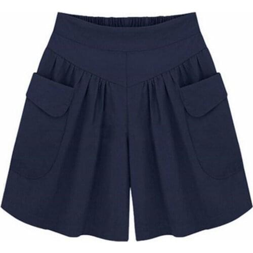 5XL Casual Shorts Women Summer Elastic Waist Short Pants Loose Black Navy Soft Cotton Femme Street Shorts Plus Size
