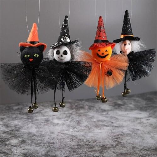 Halloween Decoration Doll Bell Pendant Pumpkin Ghost Witch Black Cat Pendant Scary Witch Pendant