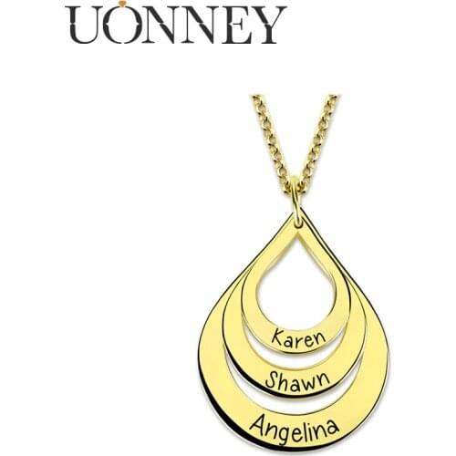 UONNEY Dropshipping Personalized Name Necklace Silver Drop Shaped Mothers Pendant Necklaces Unique Engraving Dainty Jewelry