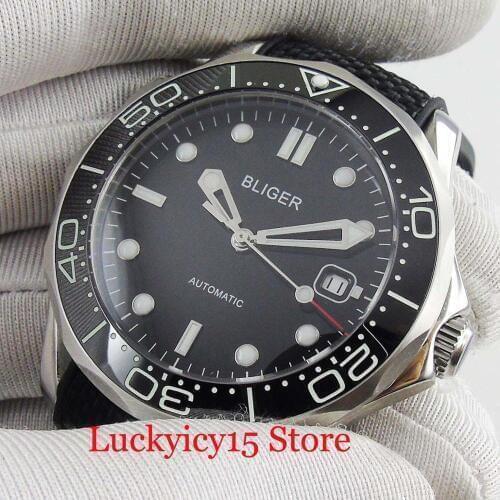 High Quality 41mm Automatic Mens Watch With Luminous Dial Date Window Ceremic Bezel Black Rubber Band