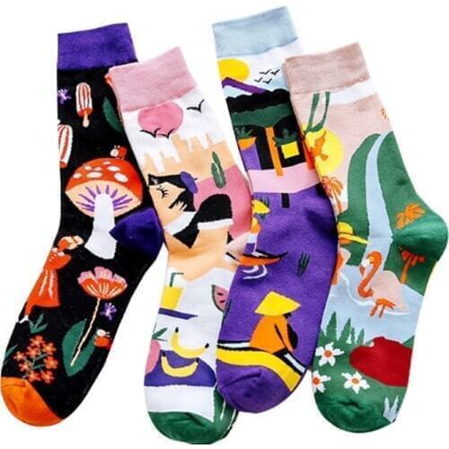 Q Spring New Classical Oil Painting Series Women Funny Socks Streetwear Harajuku Oil Socks Cute Skateboard Cotton Socks Female