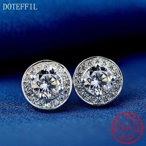 100% Sterling Silver Round Earrings Woman Charm Zircon High Quality 925 Silver Stud Earrings Jewelry For Women