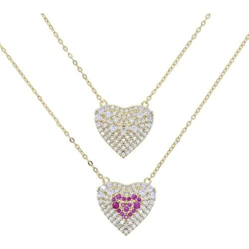 Red and White Gold Color Full Paved CZ Heart Pendant Women Necklace Gorgeous Female Engagement Jewelry Necklaces Hot Selling