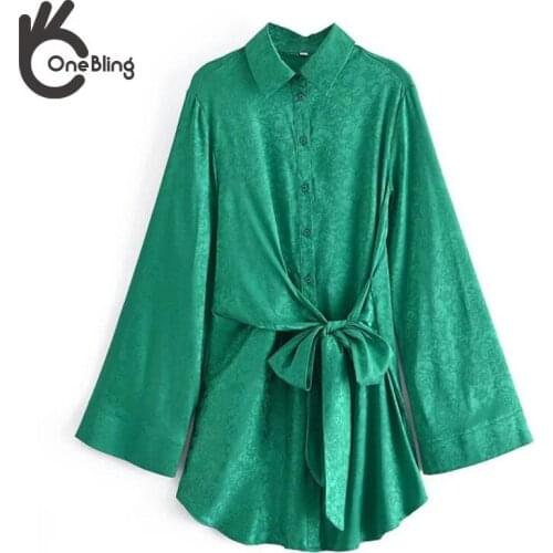 OneBling Za Woman 2021 Autumn Traf Elegant Dress Office Ladies Long Sleeve Dresses Vestidos Robe Femme Flared Sleeves Lace Chic
