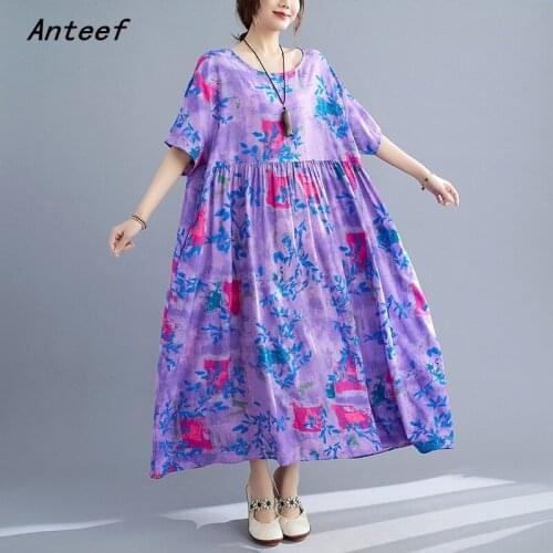 Short sleeve cotton vintage floral dresses for women casual loose long woman summer dress elegant clothes 2021