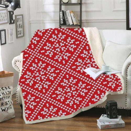 3D Printed Mandala Geometric Winter Blanket Thick Plush Edge Red Plaid Warm Blanket Bedspread Bed Sofa Throw Blankets