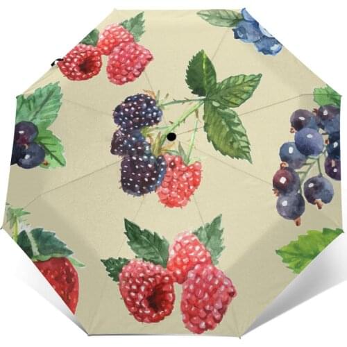Wind Resistant Folding Automatic Umbrella Women Auto Berry Strawberry Raspberry Currant Windproof Umbrellas Rain For Men Parasol