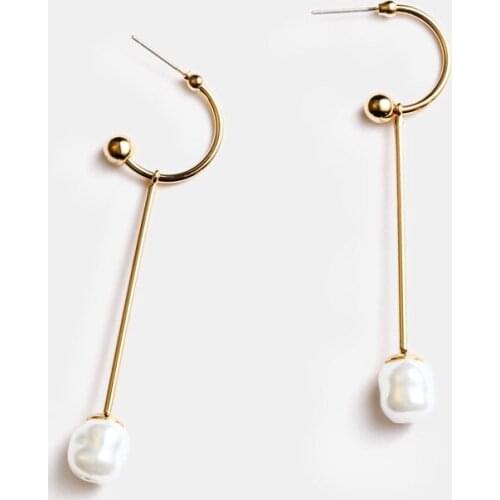 2021 Metal C-shaped Circel Hoop Earrings Natural Freshwater Pearl Tassel Earring for Women Girls Wedding Jewelry