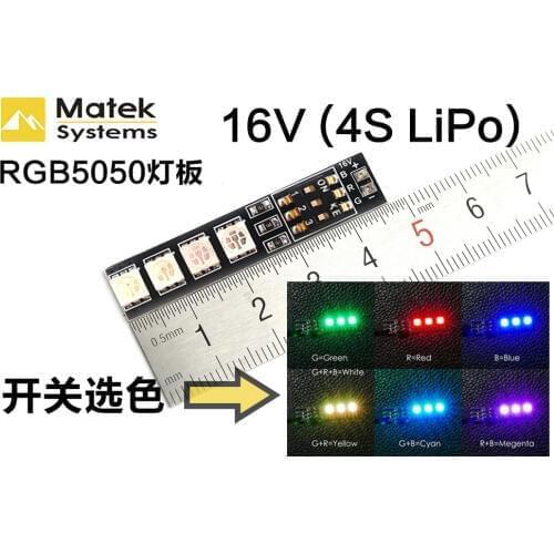 4pcs Matek RGB 5050 LED Lights Board 7 Color 16V for 4S lipo w/DIP Switch for QAV250 F450 Quadcopter drone