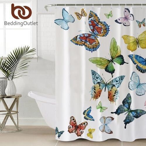 BeddingOutlet Flying Butterflies Shower Curtain Polyester Waterproof Tropical Bath Curtain With Hooks Bathroom Decor banheiro