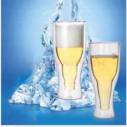 Free shipping Creative Beer Cup Durable Double Wall Glass Hopside Down Wholesale