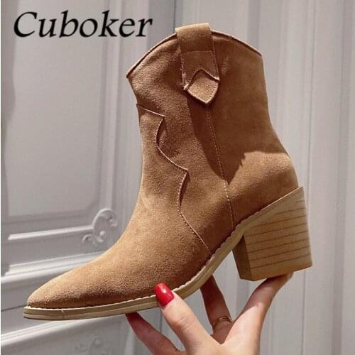 Brand Designer Women Chelsea Boots Kid Suede Chunky Heel Pointed Toe Female Ankle Boots 2021 Runway Autumn Winter Boots Women