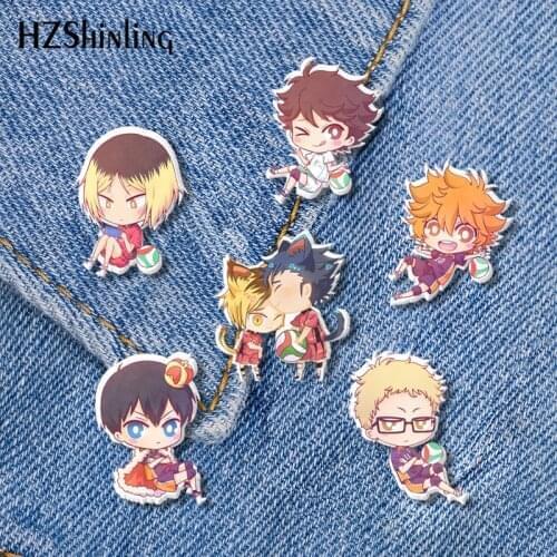 2021 New Anime Haikyuu Volleyball Boys Acrylic Lapel Pin Epoxy Butterfly Clasp Pin Handmade Butterfly Brooch